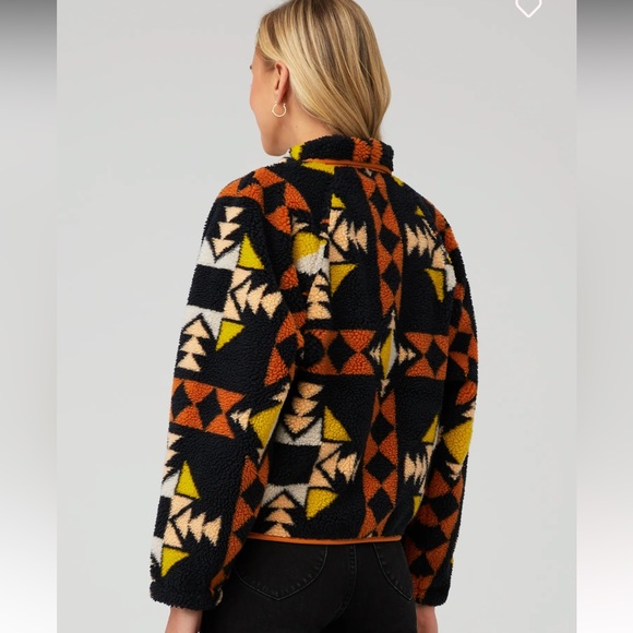 FREE PEOPLE-Rocky Ridge Fleece Aztec Jacket Night Sky SIZE EXTRA SMALL - Picture 7 of 9